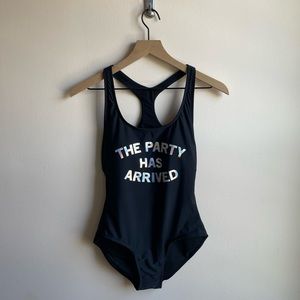 No Boundaries Black The Party Has Arrived Graphic One Piece Swimsuit